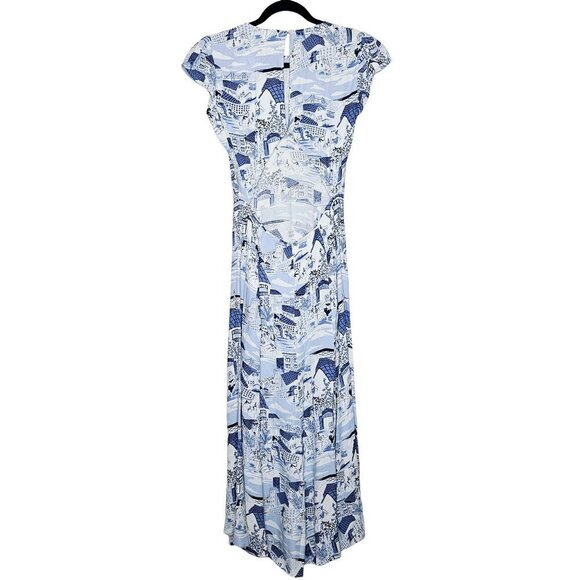 Reformation Gavin Blue White Portugal Printed Open Back Cap Sleeve Midi Dress - Picture 9 of 16